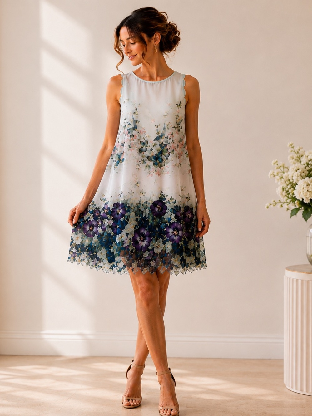 Ted Baker Hummingbird Butterfly Print Chiffon Swing Dress